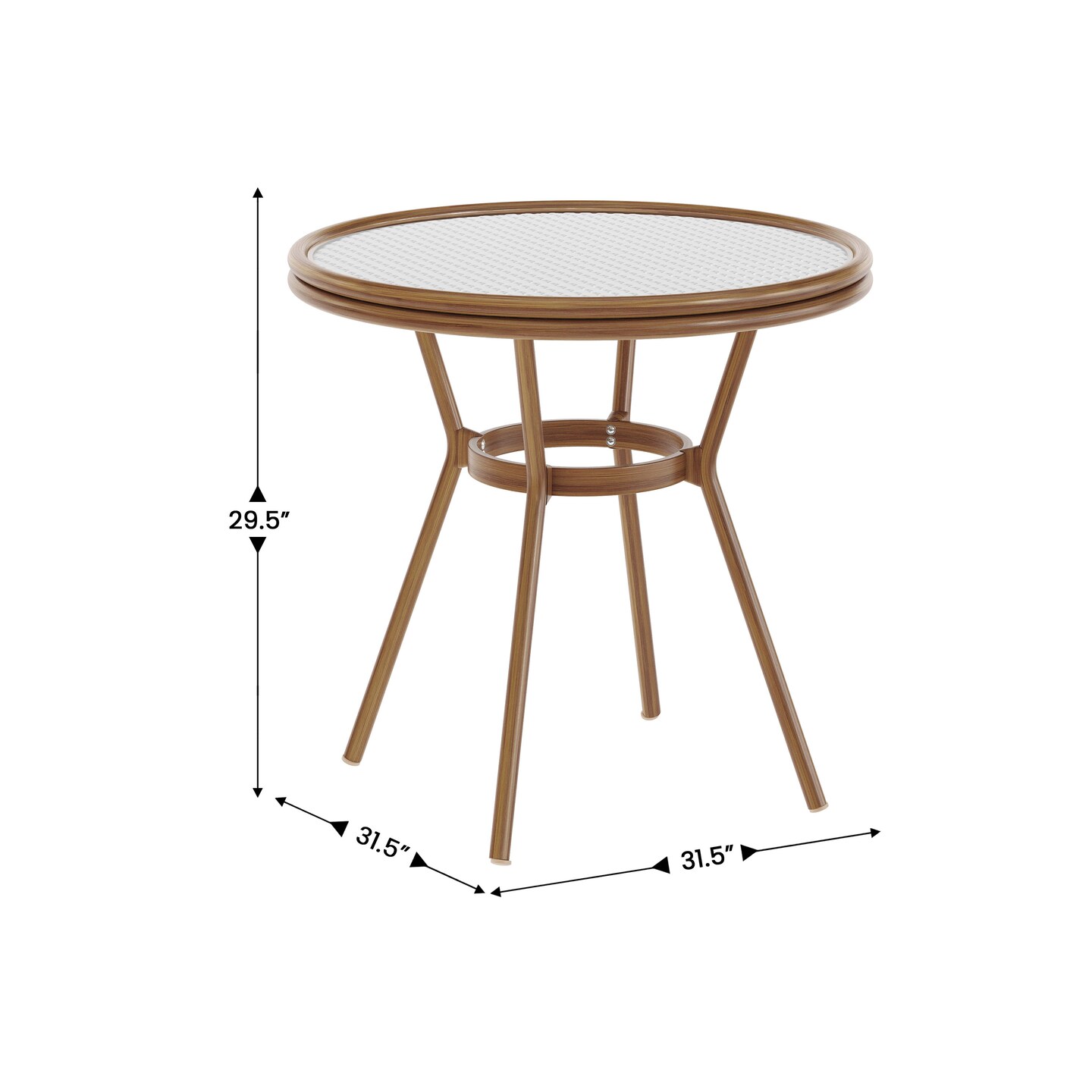 Merrick Lane Celia Bistro Style Table with Tempered Glass Top, PE Rattan, and Bamboo Finished Metal Frame for Indoor/Outdoor Use