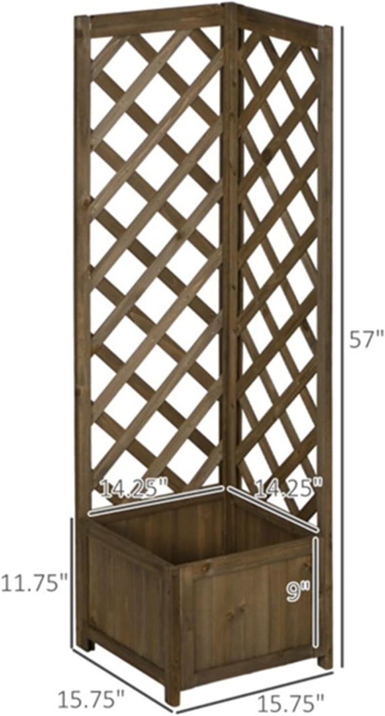 57&#x22; Carbonized Wooden Raised Garden Corner Planter Bed with Trellis