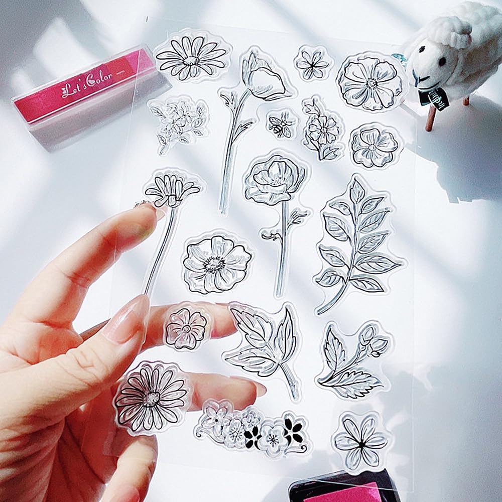 Spring Floral Flower Clear Stamps Silicone Stamp Cards with Sentiments ...