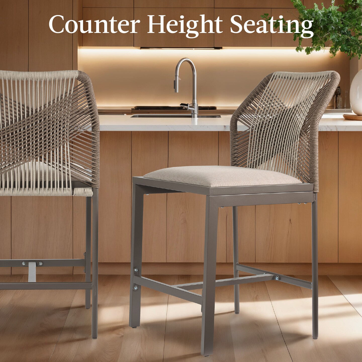 Best Choice Products Set of 2 Indoor Outdoor Counter Height Barstools w/ All-Weather Rope &#x26; Aluminum