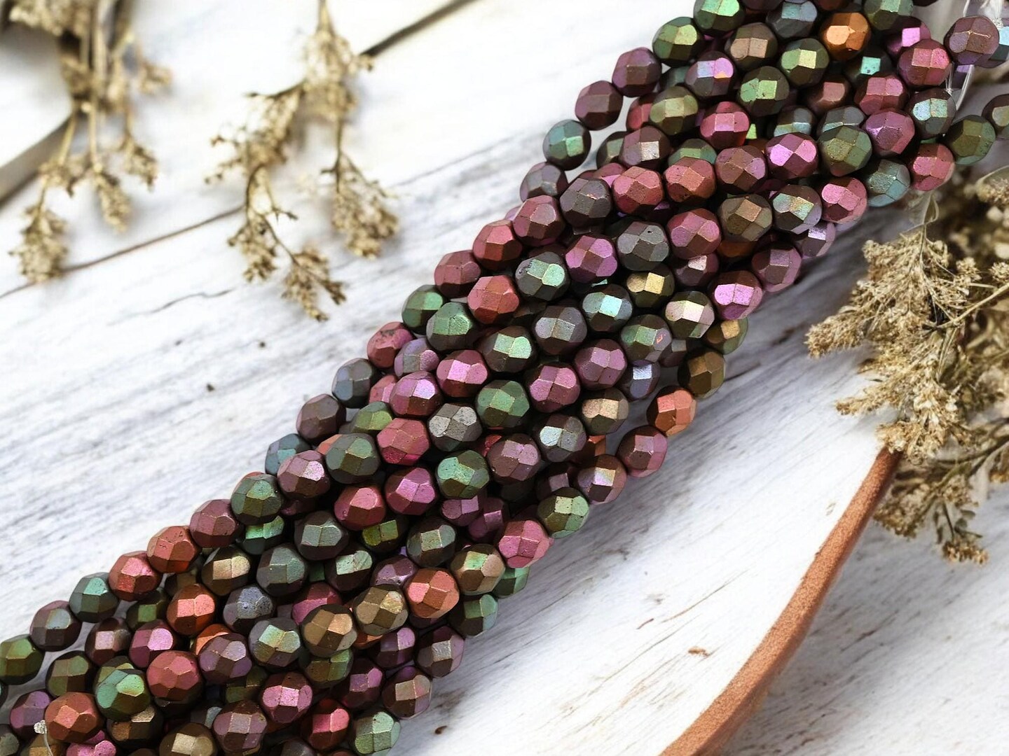 *25* 6mm Matte Metallic Iris Fire Polished Round Beads