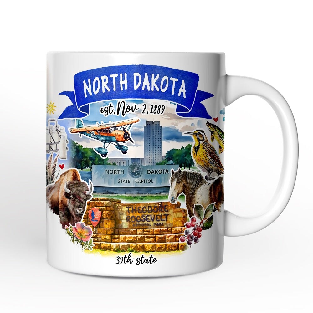 Artistic North Dakota State Themes and Landmarks Mug