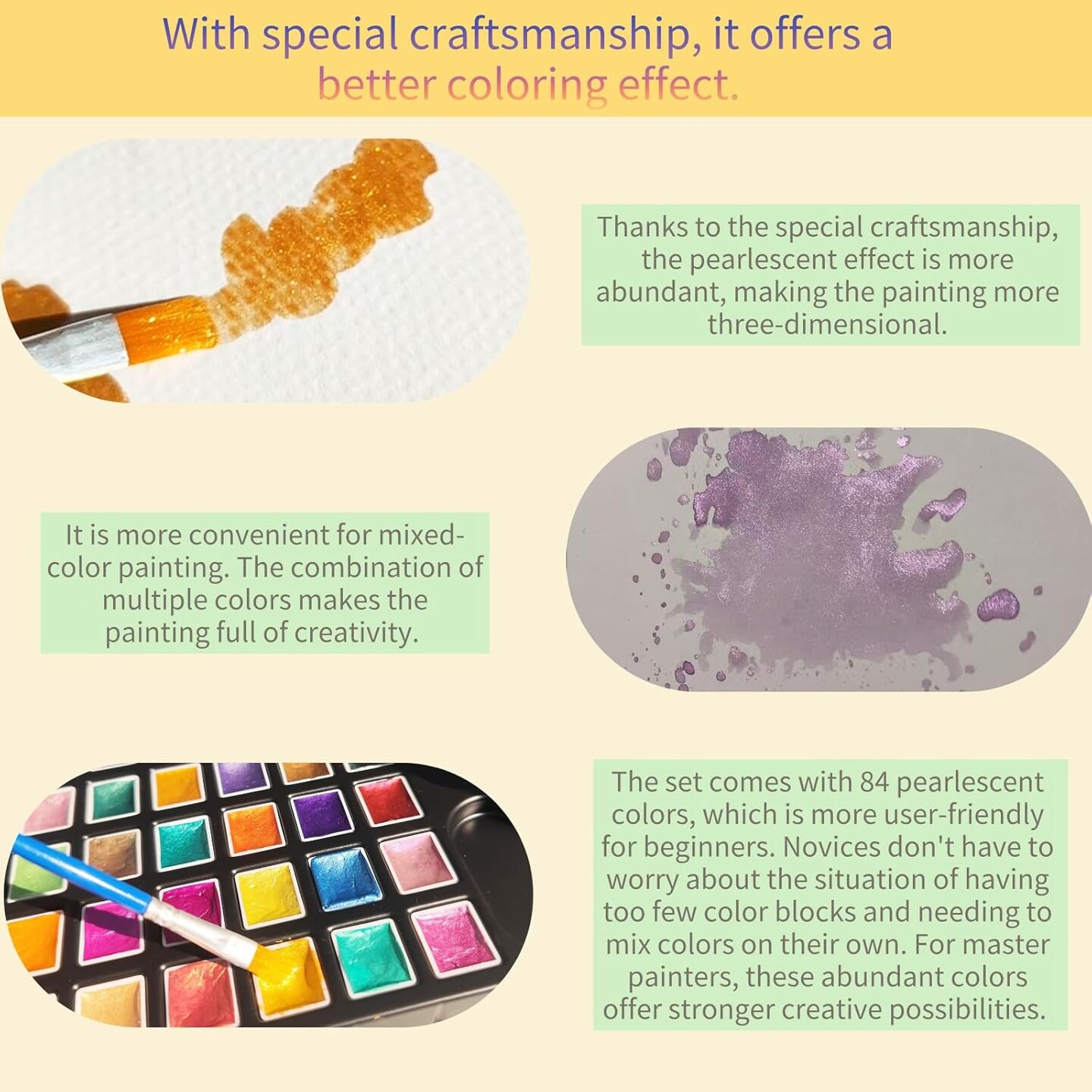 Shifting Metallic Pearlescent Watercolor Paint Set -84Colors Premium Gradient Glitter Watercolor Kit