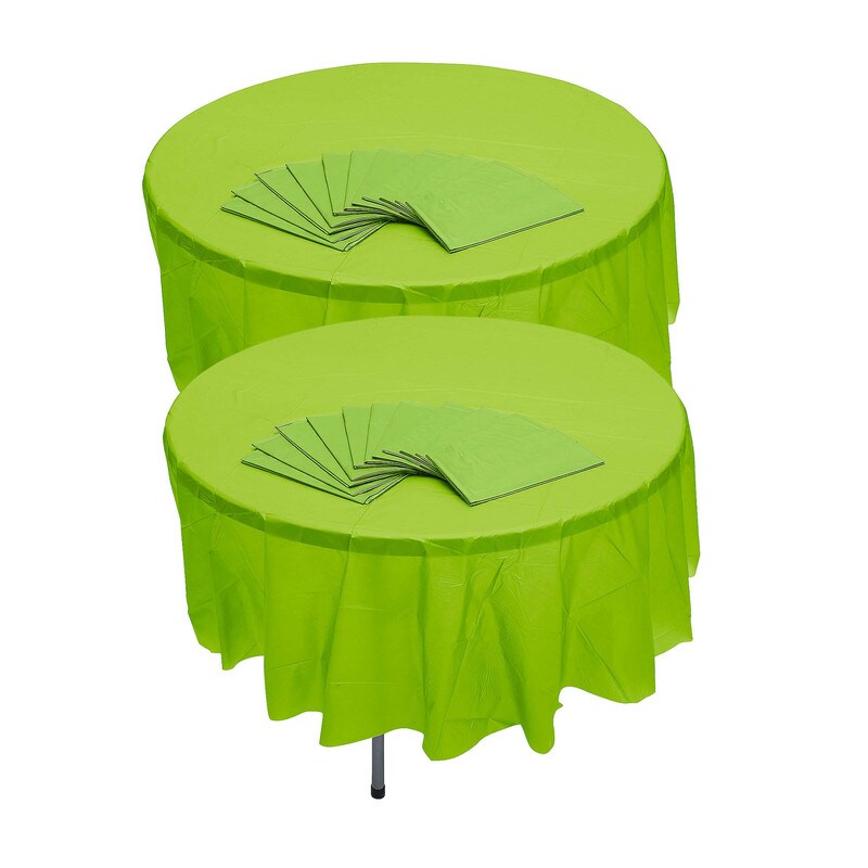 Bulk 12 Pc. Lime Green Round Disposable Plastic Tablecloths 6 Ft. 10"