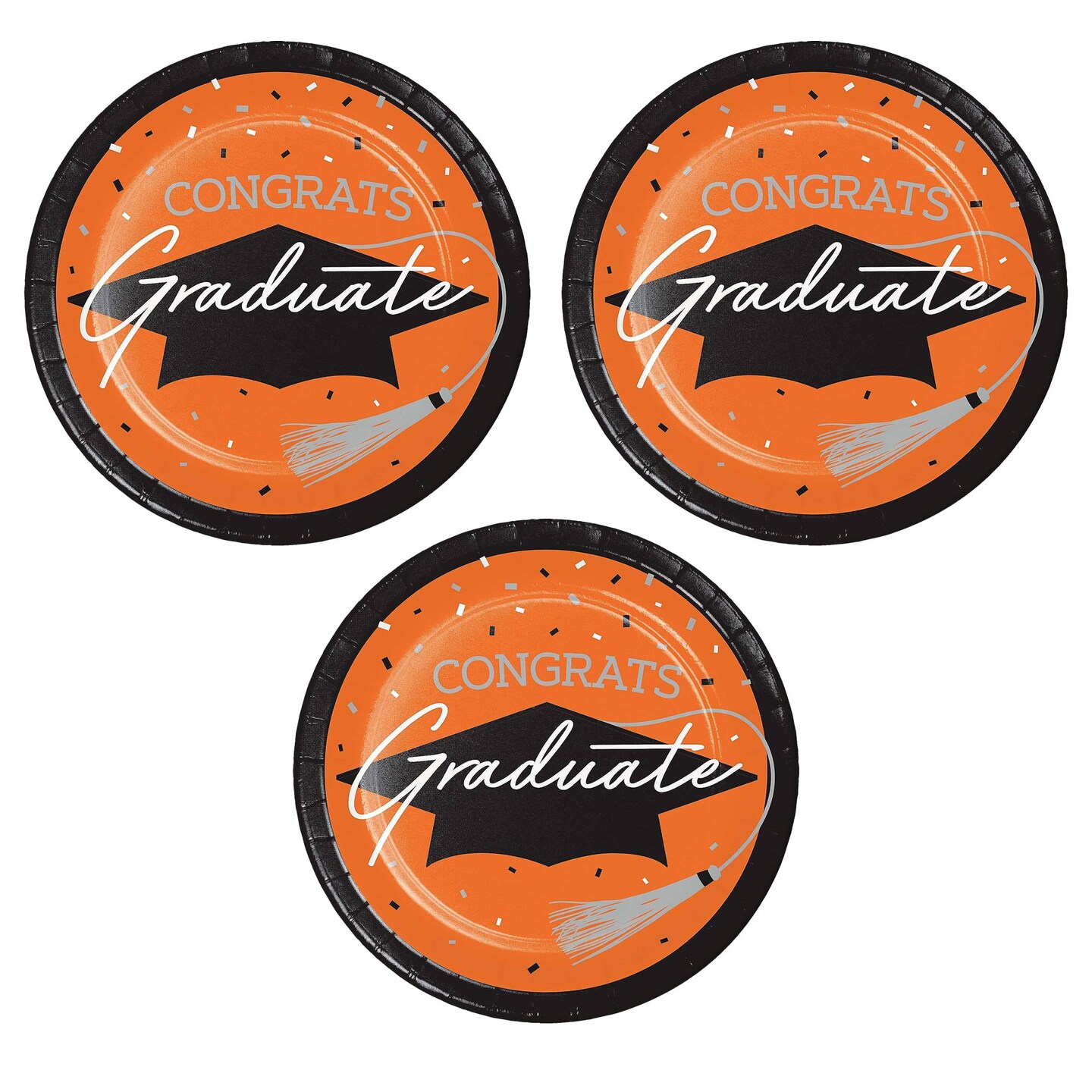 Celebrate in style with Creative Converting School Spirit Orange Graduation Dessert Paper Plates 54 Count