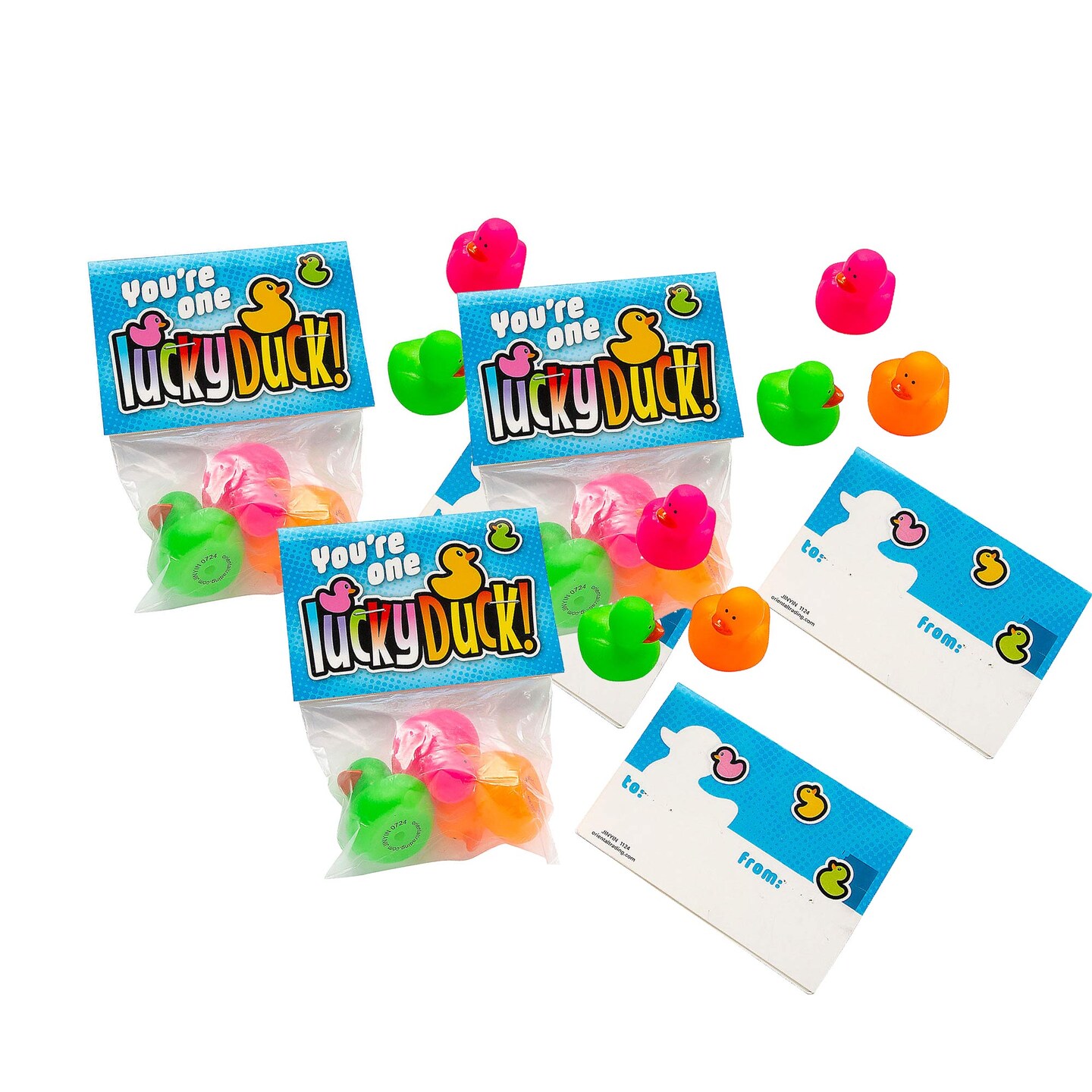 5 1/2&#x22; Mini Neon Ducks Lucky Duck Exchange Packs 12 Pieces
