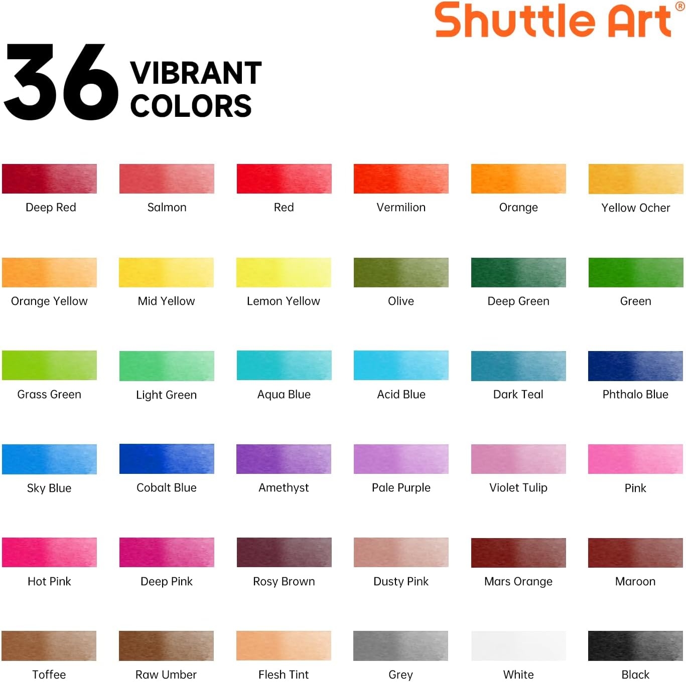 48 Pack Watercolor Paint Set, 36 Colors Watercolor Paint in Tubes (12ml Each) with 10 Brushes, 1 Watercolor Pad, 1 Palette, Premium Watercolor Kit for Artist, Beginners, Kids