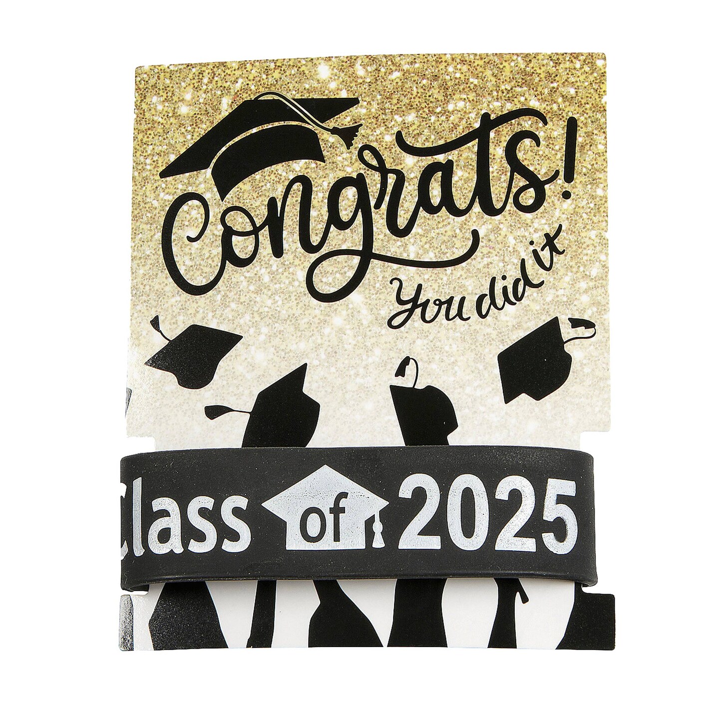 48 Pieces Black Class of 2025 Big Band Rubber Bracelets with Card for 24