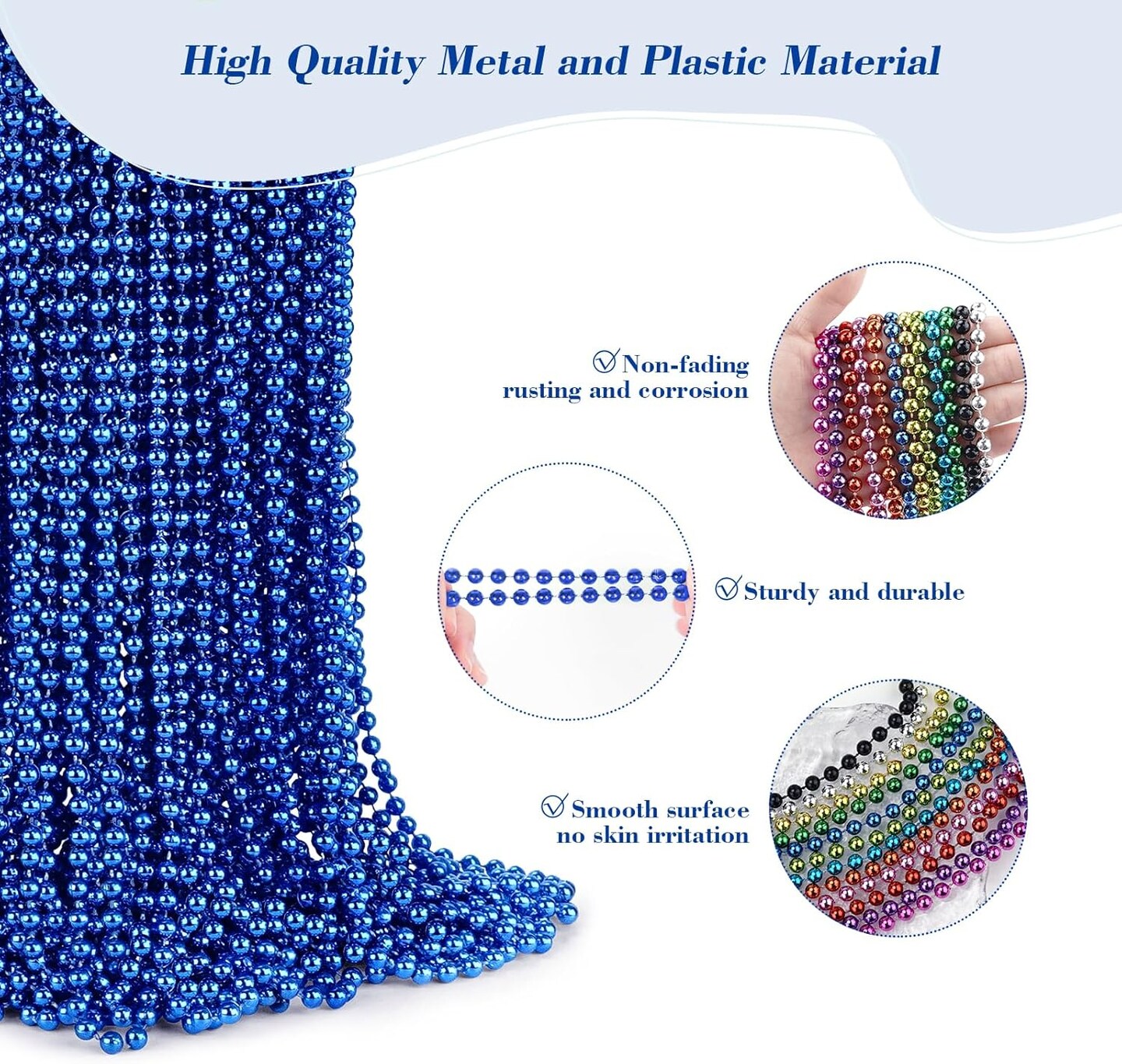 144 PCS Blue 33" Bead Necklaces – Mardi Gras, Christmas, 4th of July & Carnival Party Favors