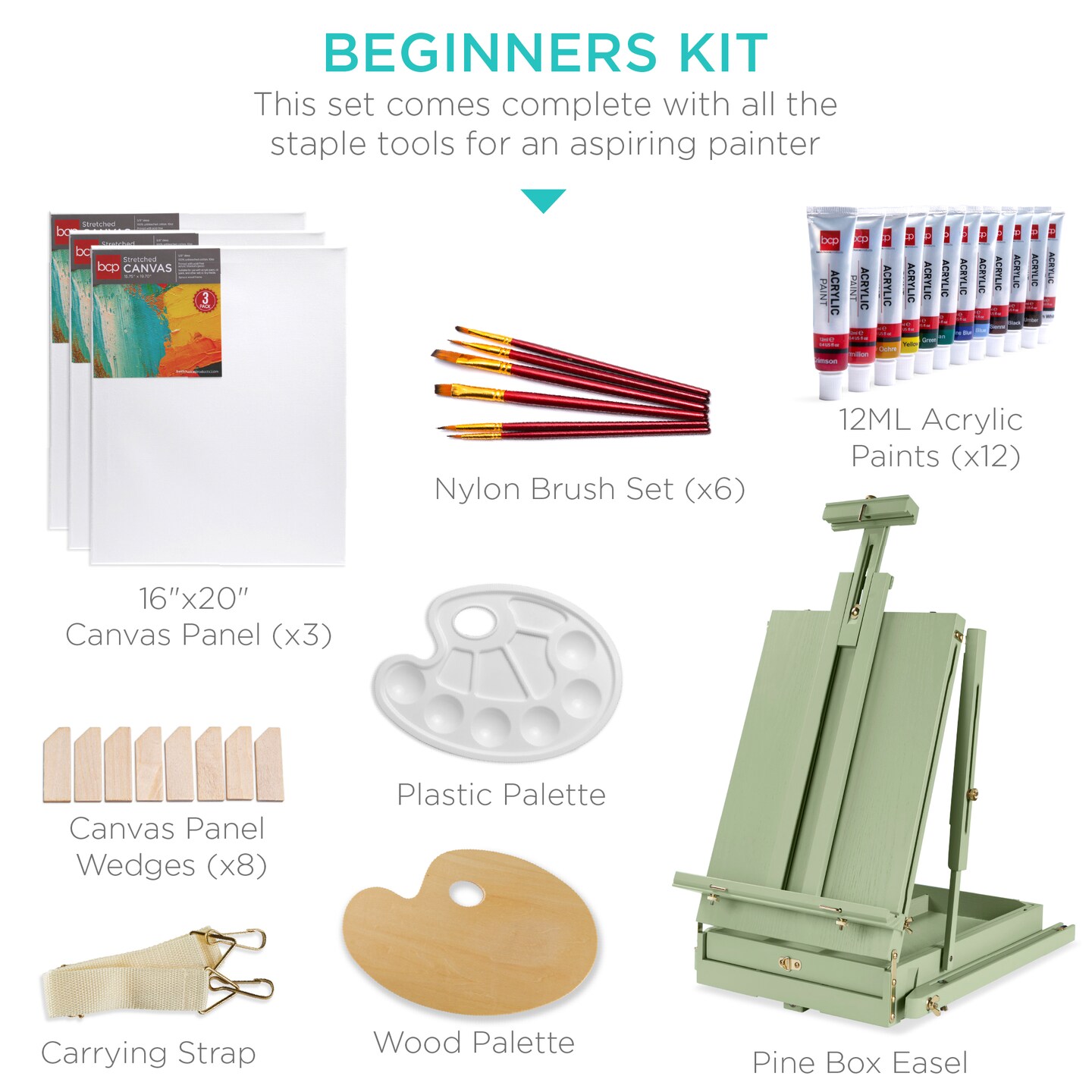 Best Choice Products French Easel, 32pc Beginners Kit Portable Wooden Adjustable Tripod w/ Paint Supplies