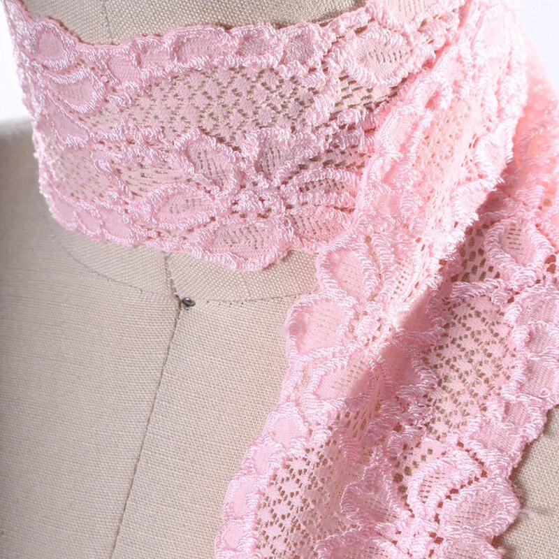 2 Yards Light Pink Stretch Lace Trim 2.5" Wide Floral Elastic Ribbon for Lingerie Sewing & Crafts
