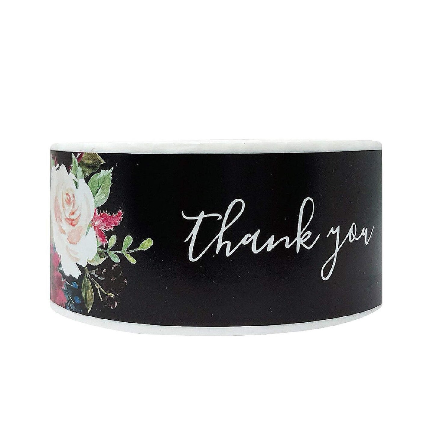 120 Pieces Wrapables Floral Black Thank You Stickers Roll 3x1 Inch
