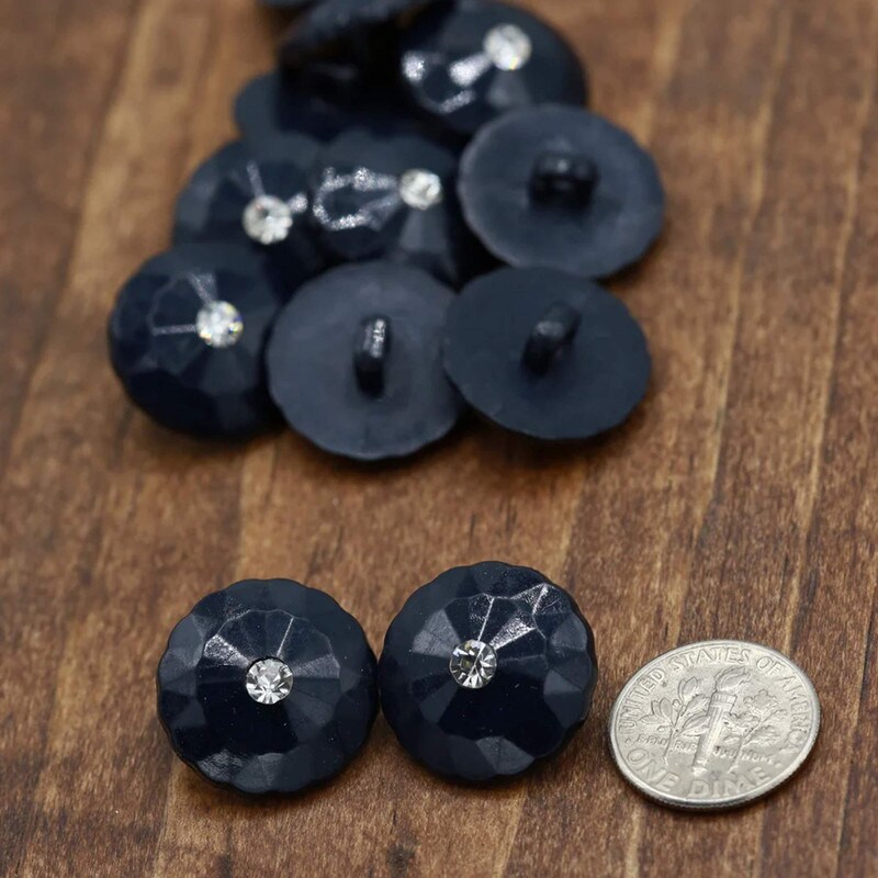 4 Pc Black Etched Rhinestone Shank Buttons for Sewing and Crafts 30L 19mm 3/4"