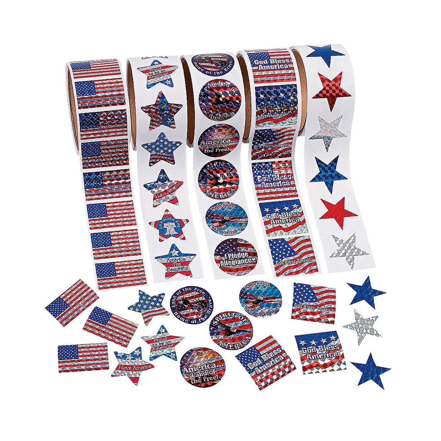 1 1/2" Bulk Classic Patriotic Paper Sticker Roll Assortment 500 Stickers
