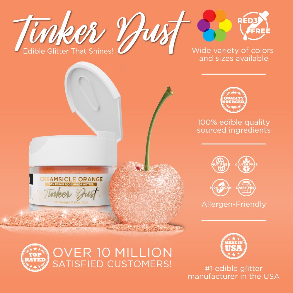 Bakell - Creamsicle Orange Tinker Dust Edible Glitter (5g, 1x Jar) for Food, Desserts, and Beverages!
