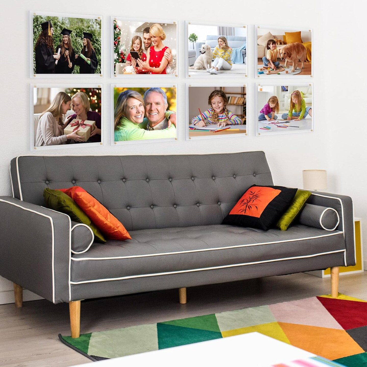 8.5x11 Acrylic Wall Mount Picture Frame Self Adhesive, No Drill Floating Frameless Clear Photo Frame for Artwork or A4 Letter Size Document Display-Full Frame is 10x13