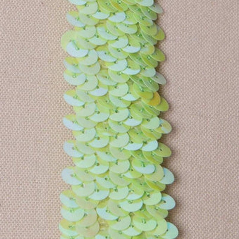 1 Yard Iridescent Lime Green Stretch Sequin Embellishment Trim