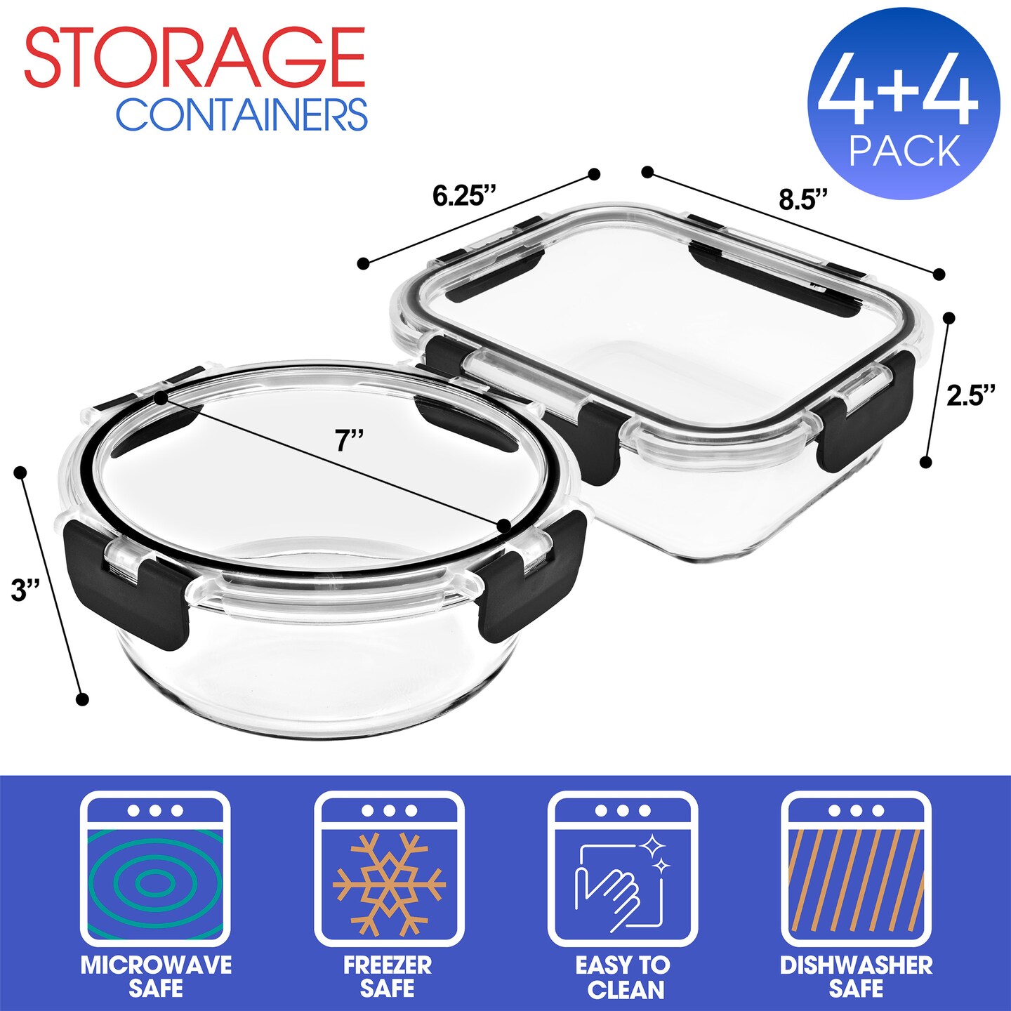 Sorbus Glass Meal Prep Containers, 16 Pcs Dishwasher and Oven Safe Reusable Meal Prep Containers with Airtight Lids