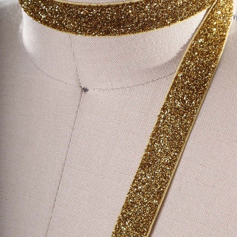 2 Yards Gold Glitter Elastic Trim 5/8&#x22; Stretchy Trim for Headbands &#x26; Crafts