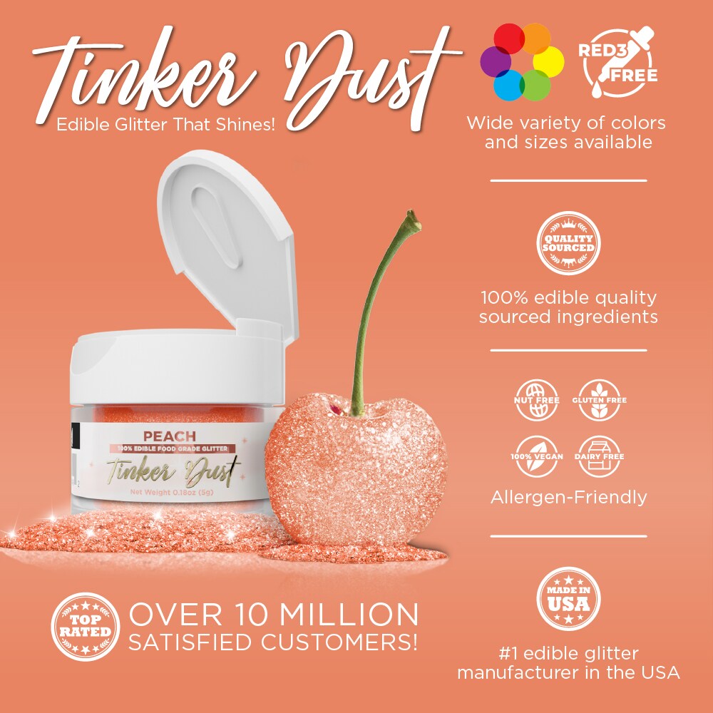 Bakell - Peach Tinker Dust Edible Glitter (5g, 1x Jar) for Food, Desserts, and Beverages!