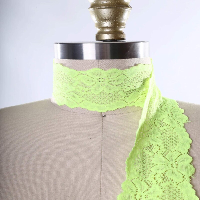 2 Yards Neon Green Stretch Lace 2.5&#x22; Wide Hand-Dyed Floral Elastic Trim for Lingerie &#x26; Crafts