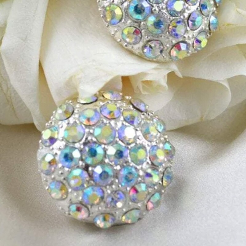 1 Pc Silver Dome Iridescent Rhinestone Shank Button 1.25" 32mm