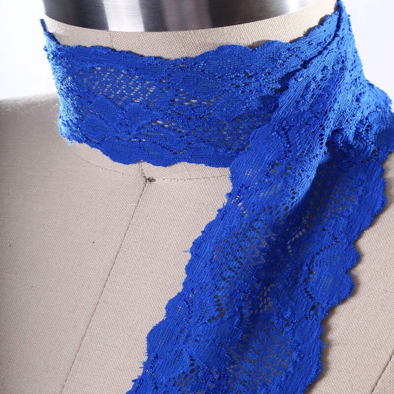 2 Yards Royal Blue Stretch Lace Trim Wide Floral Elastic Ribbon 2.5&#x22; for Sewing Lingerie &#x26; Crafts