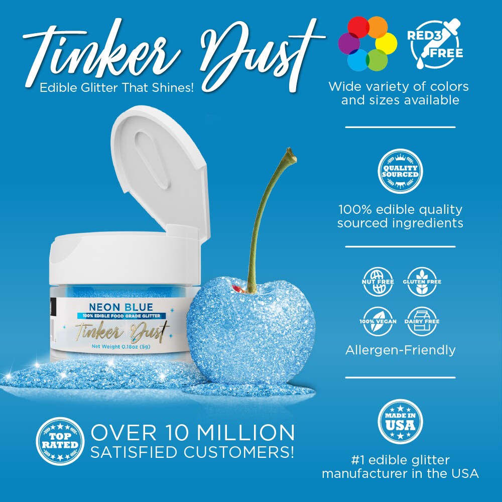 Bakell - Neon Blue Tinker Dust Edible Glitter (5g, 1x Jar) for Food, Desserts, and Beverages!