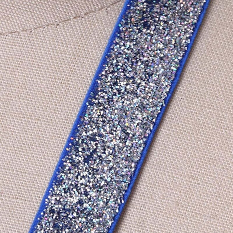 2 Yards Blue and Silver Glitter Elastic Trim 5/8" Stretchy Headband Elastic