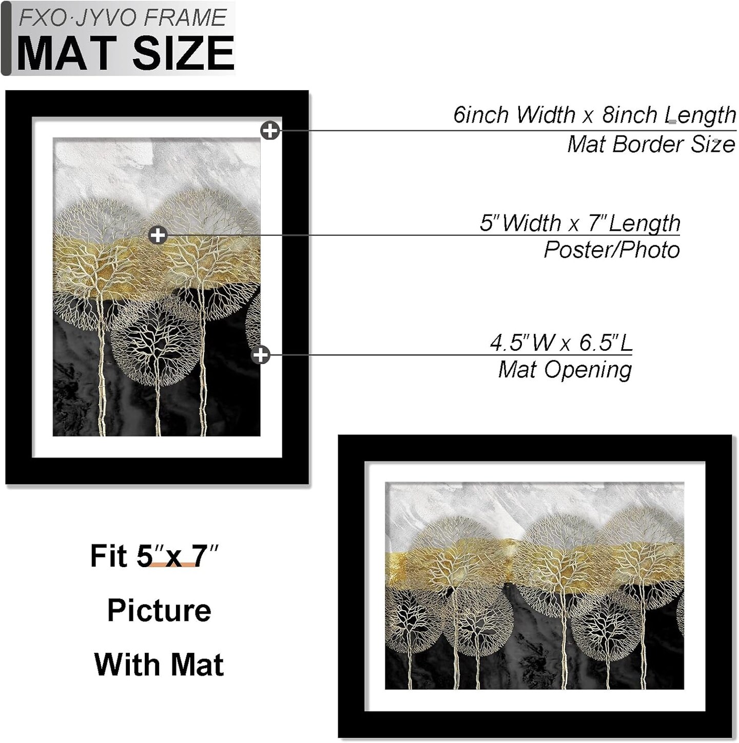 6x8 Picture Frame Set of 3, Display Photo 5x7 with Mat or 6 x 8 Without Mat, Light Weight and High Transparent 6 by 8 Frame for Wall - 3 Pack/Black/6"x8"