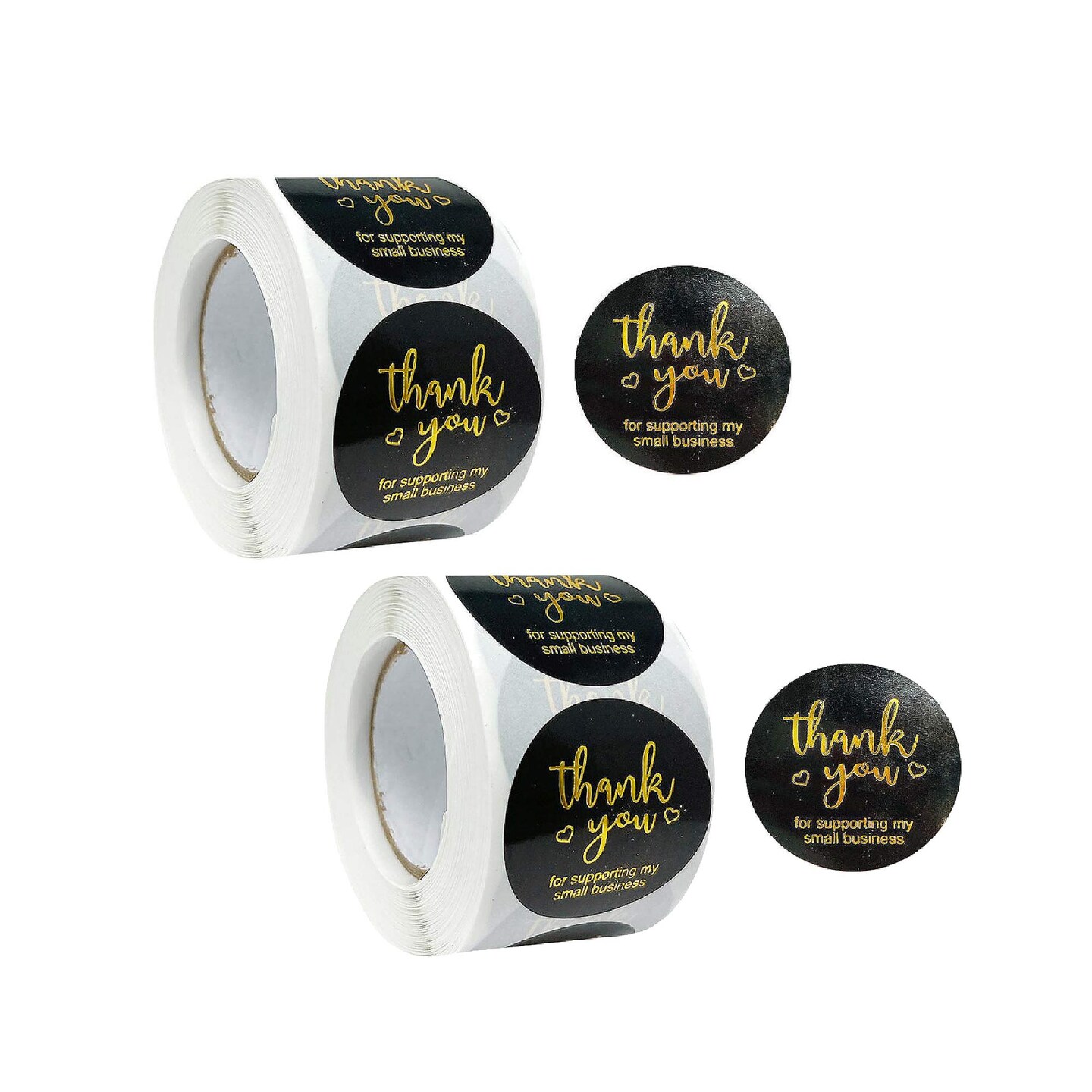 Wrapables 1.5" Thank You Stickers Roll Sealing Stickers and Labels 500pcs Black & Gold