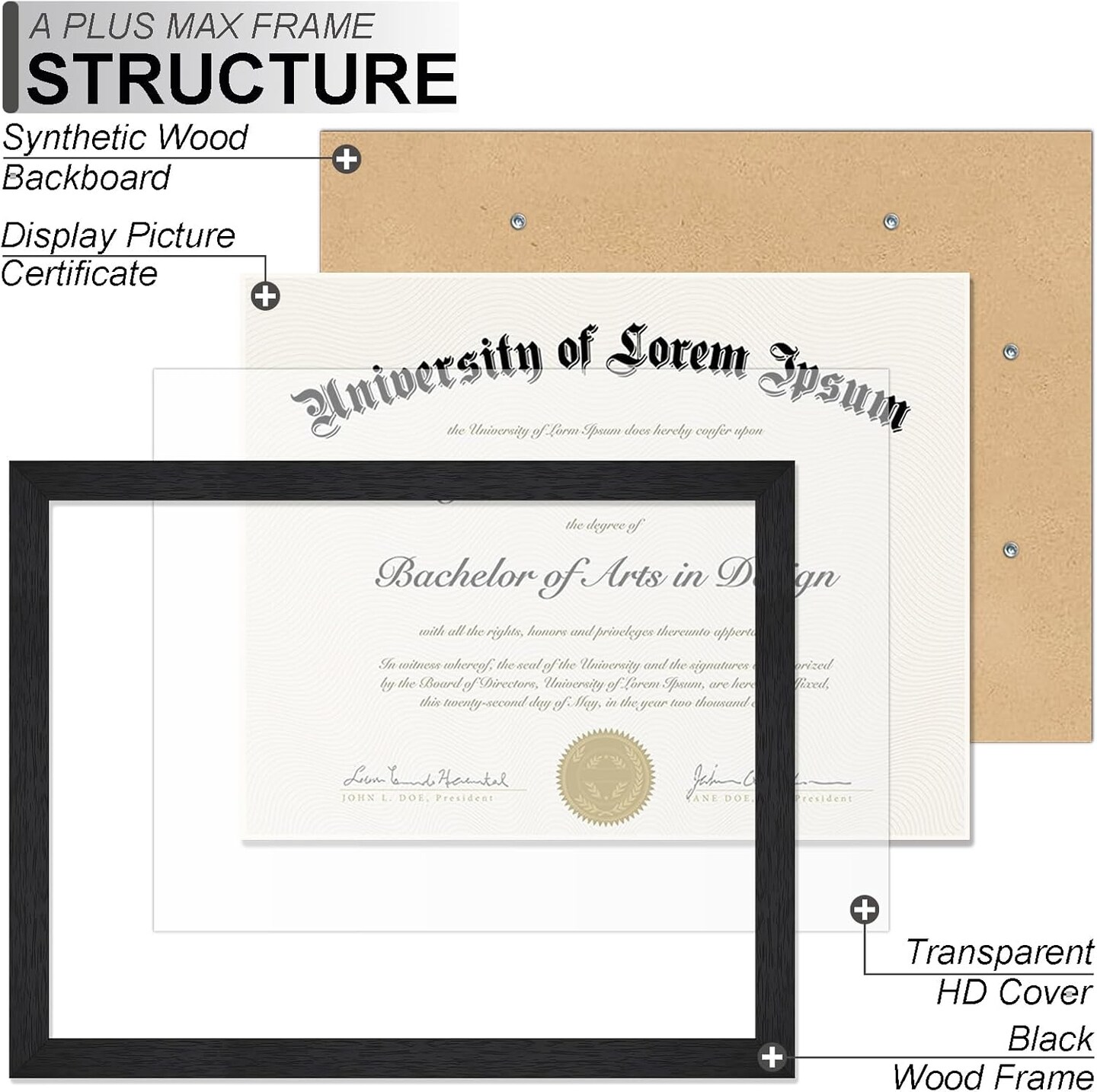 Black 8.5 x 11 Frame Set of 3, Engineered Wood Frame with Wood-grain for Display 8.5 by 11 Document Award Certificate Wall and Tabletop - 3 Pack/Black/8.5x11
