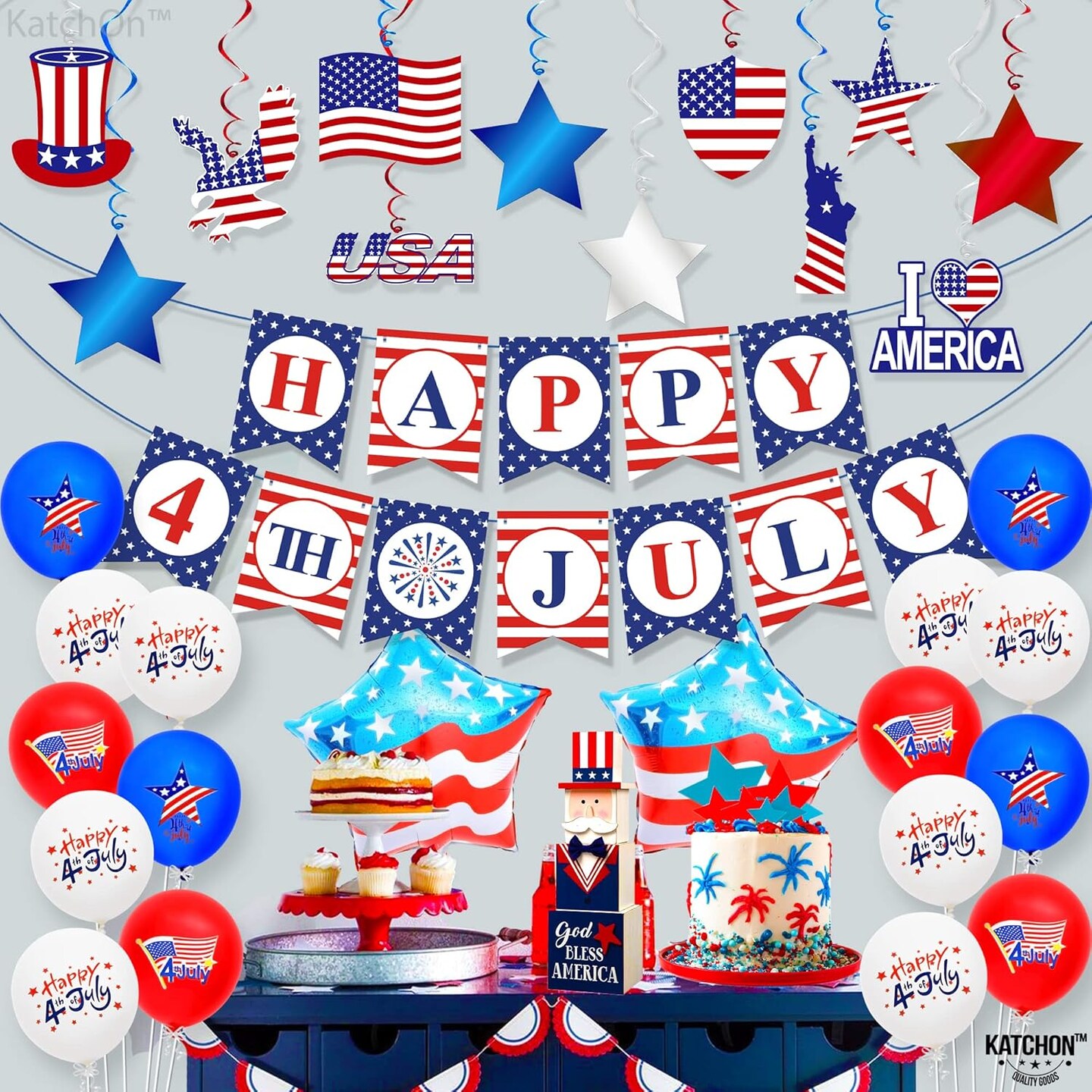 Happy 4th of July Banner Set - Huge, Pack of 37 | 4th of July Balloons for 4th of July Decorations | 4th of July Float Decorations | Patriotic Float Decorations | Fourth of July Decorations