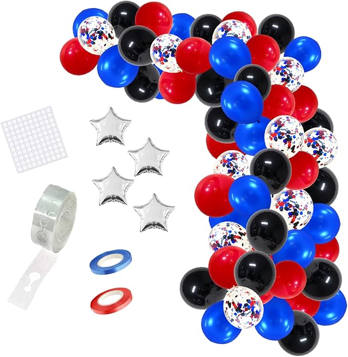 Red Blue Black Balloon Garland Arch Kit, 113PCS Red Blue Balloons Black Balloon Spider Balloon Arch for Boy Hero Birthday Baby Shower Graduation Party Decorations