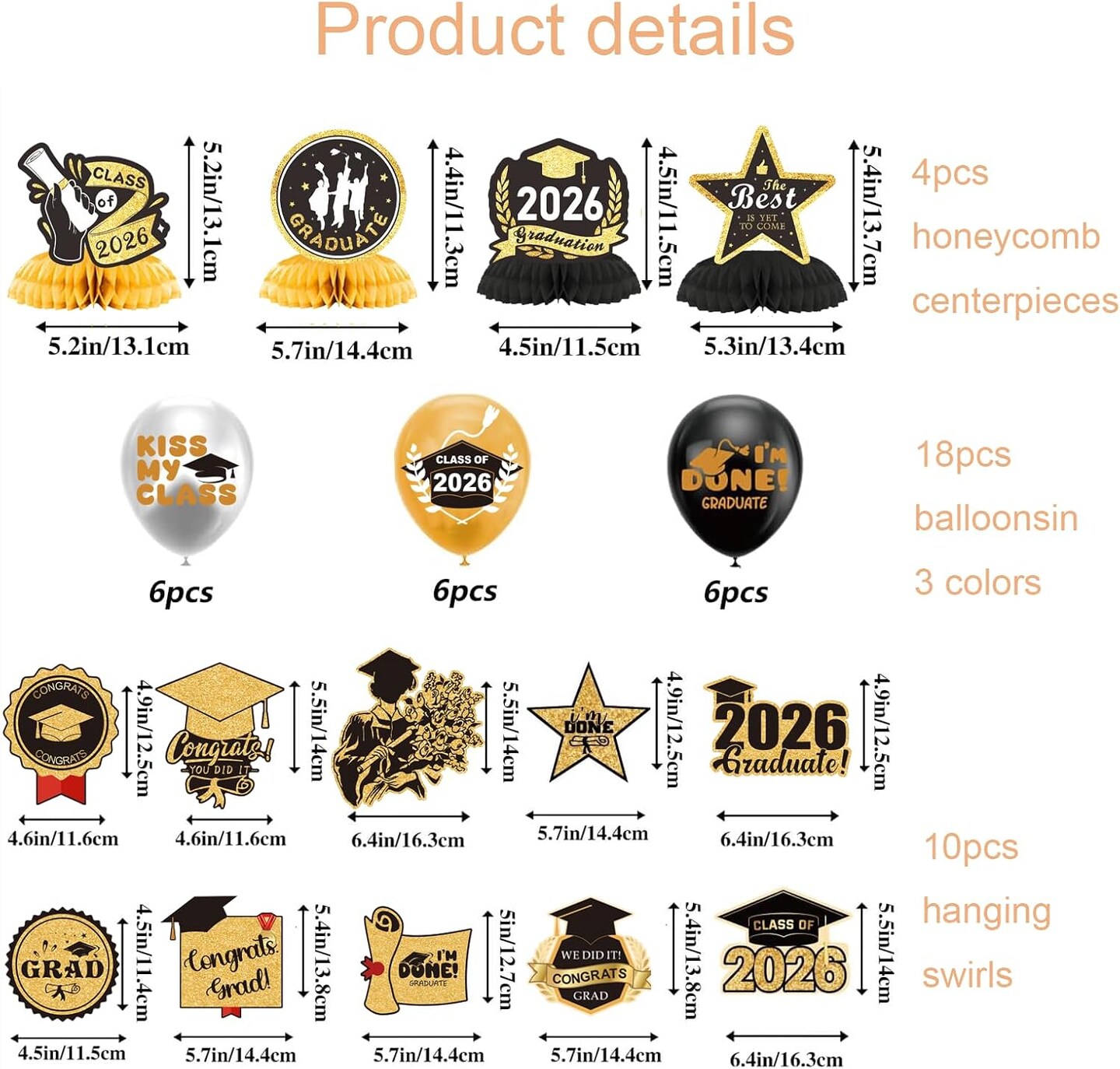 Graduation Decorations 2026 Gold Themed Set Class of 2026 Congrats Grad Banner Balloons Honeycomb & Streamers Kit Graduation Party Decorations for School and College Celebrations