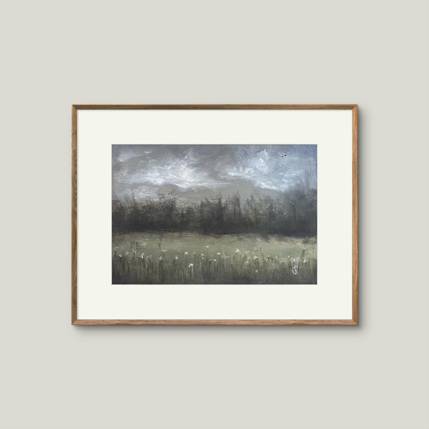 product name is Spring Mountains | Original oil painting | abstract landscape | minimalism | contemporary | vintage style | gallery wall art