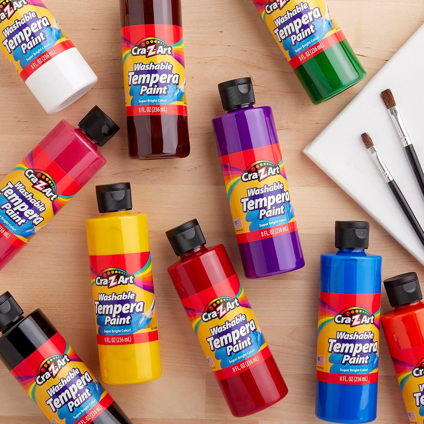 Washable Tempera Paint Bulk Pack 10ct, Assorted Colors 8oz each bottle