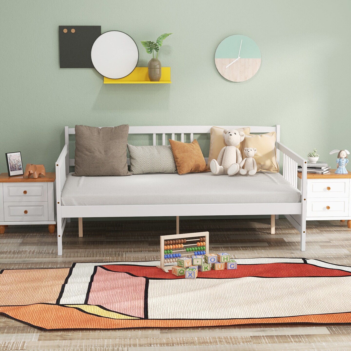 Full Size Wood Daybed with Trundle, Stylish, Sturdy and No Box-Spring