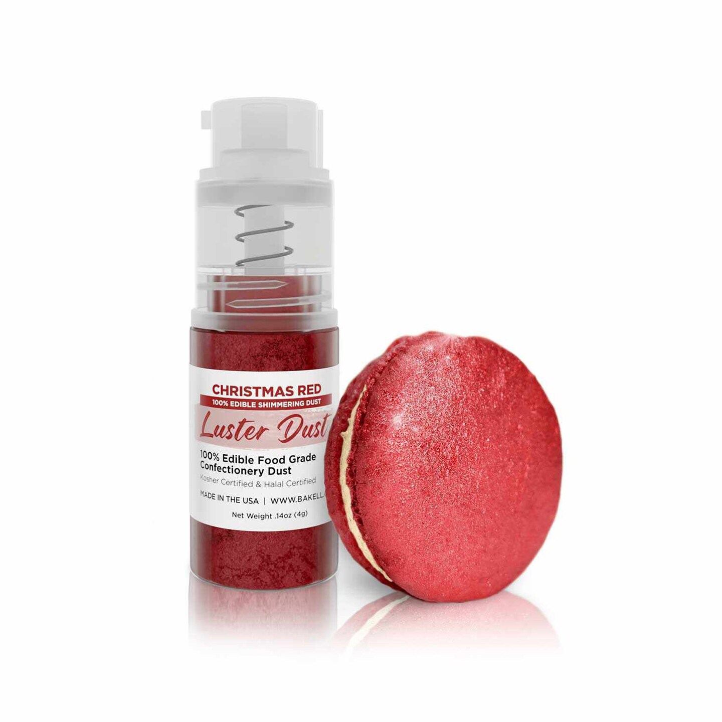 Bakell - Christmas Red Luster Dust (4g, 1x Pump) Edible Vegan Dust &#x26; Paint for Baking, Desserts and Beverages