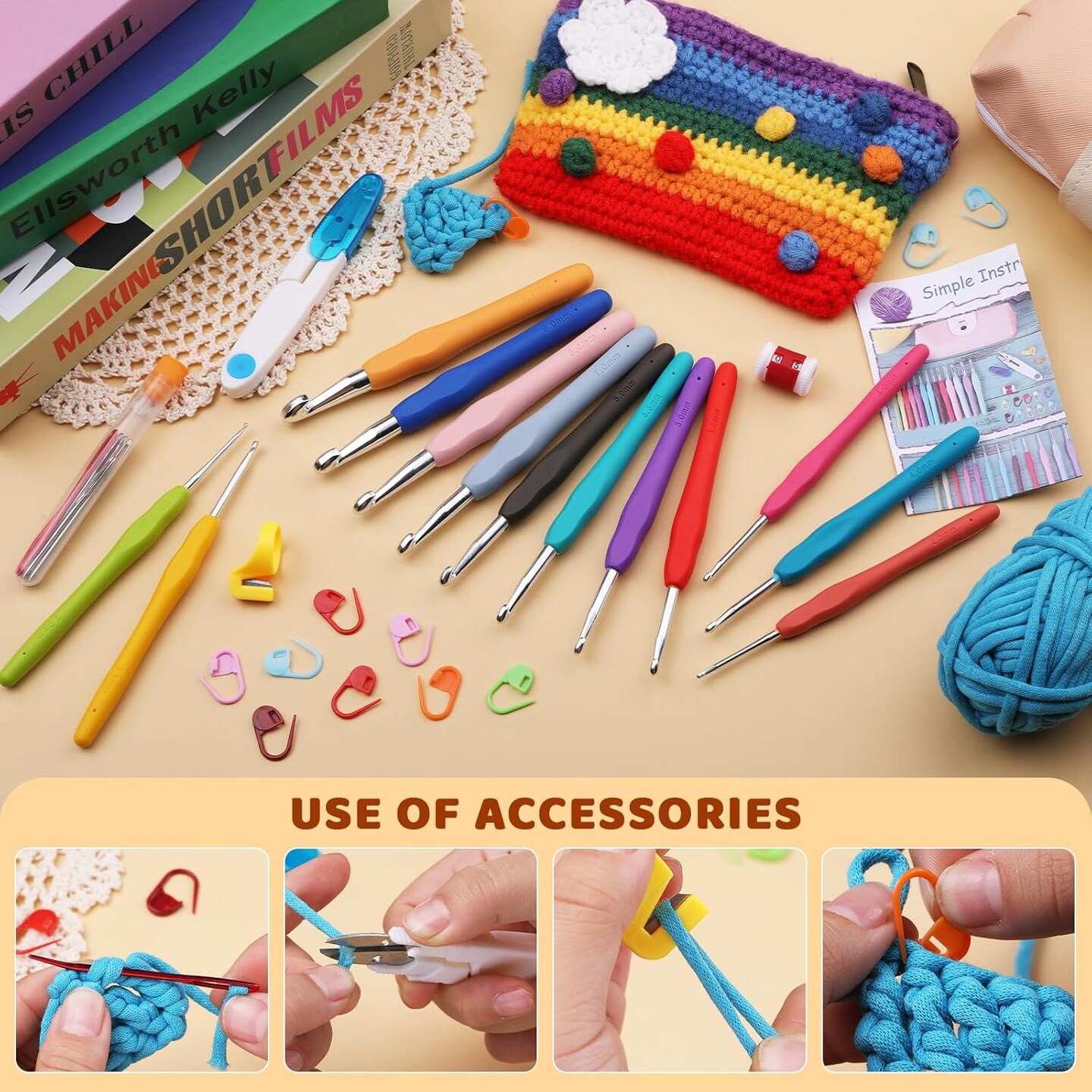 38 Pack Crochet Hooks Set, 13 Pcs 2mm(b)-10mm(n) Ergonomic Soft Grip Crochet Handles, Crochet Needle with Storage Case, for Arthritic Hands, Extra Long&#x202F; Knitting Needles