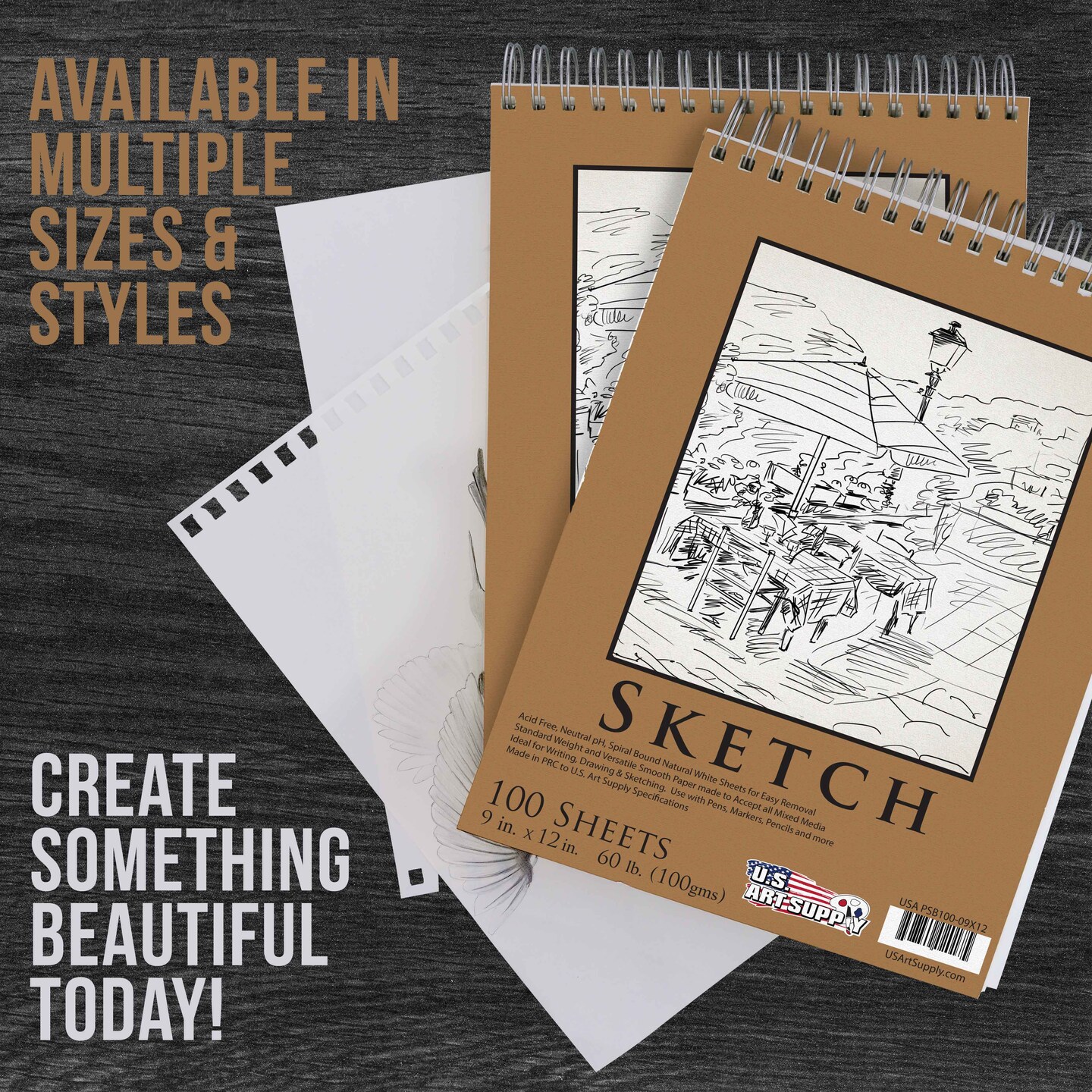 9&#x22;x12&#x22; Top Spiral Bound Sketch Book, 2 Pack, 100 Sheets Each, 60lb (100gsm), Acid-Free, Artist Sketchbook, Drawing Pad for Adults &#x26; Students