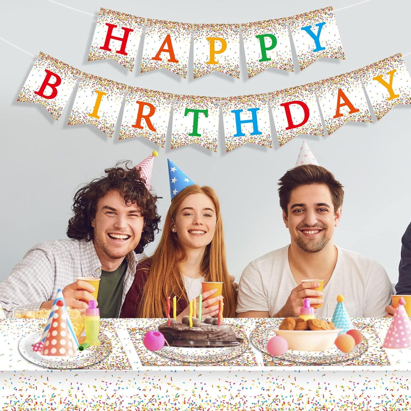 111PCS Confetti Sprinkle Birthday Party Supplies Confetti Sprinkle Tableware Set Sprinkles Plates Banner Sprinkle Theme Napkins Forks Hanging Swirls for Kids Baby Shower Birthday Decoration Favors