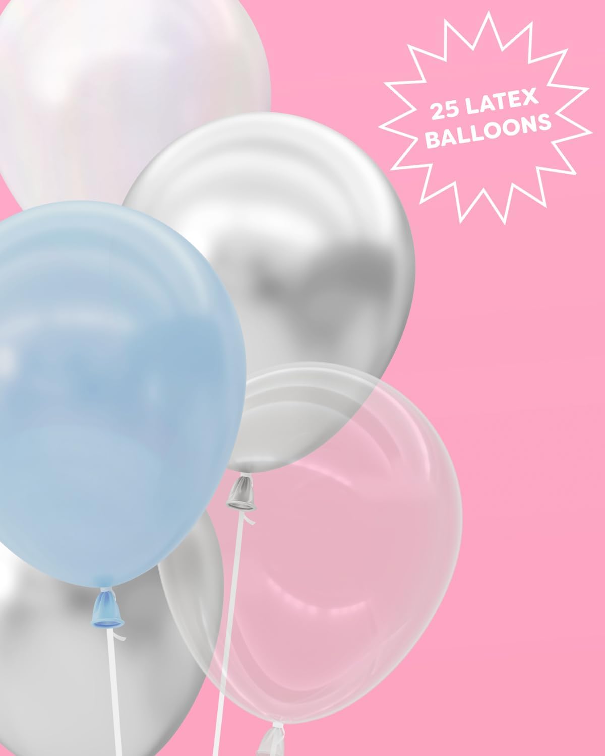 Latex Balloons 25pk 12" Blue Pearl White Clear Silver for Party Decor