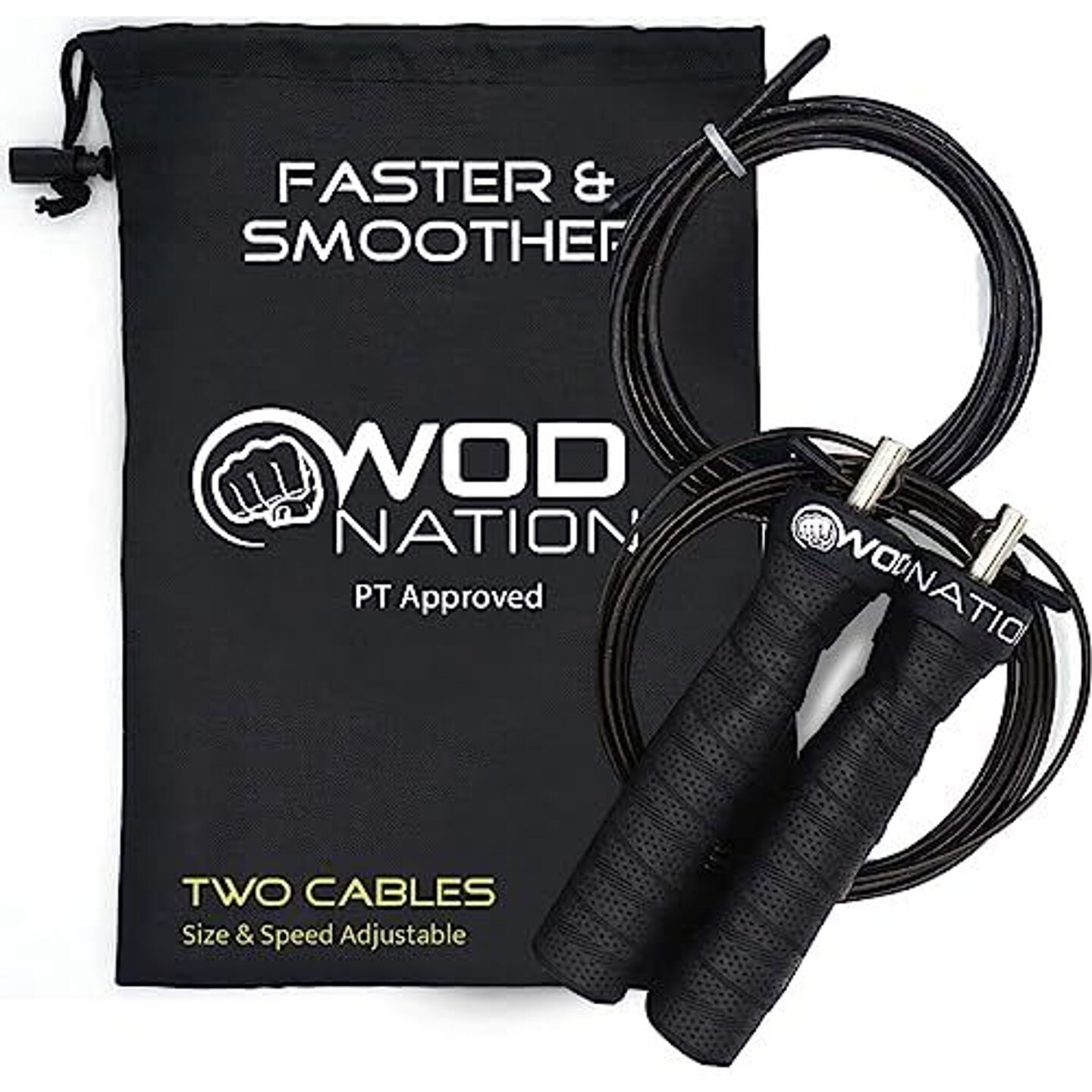 WOD Nation Attack Speed Adjustable Jump Rope With Unique Two Cable Skipping Workout System, One Thick and One Light 11 Foot Cable, Perfect for Double Unders For High Intense, Fits Men and Women