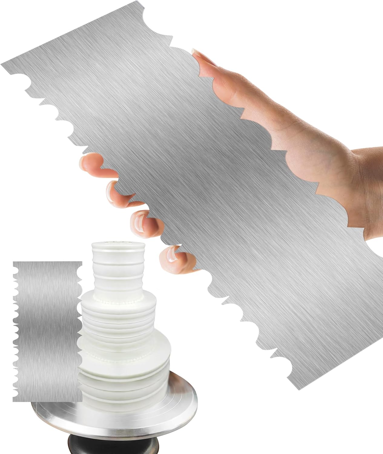 Cake Scraper Smoother Cake Decorating Supplies Kit 8.6 Inch Metal Bench Scraper for Baking Buttercream Smoother Stainless Steel Frosting Cake Comb Edge Side Jagged Comb for Cream Cake-3