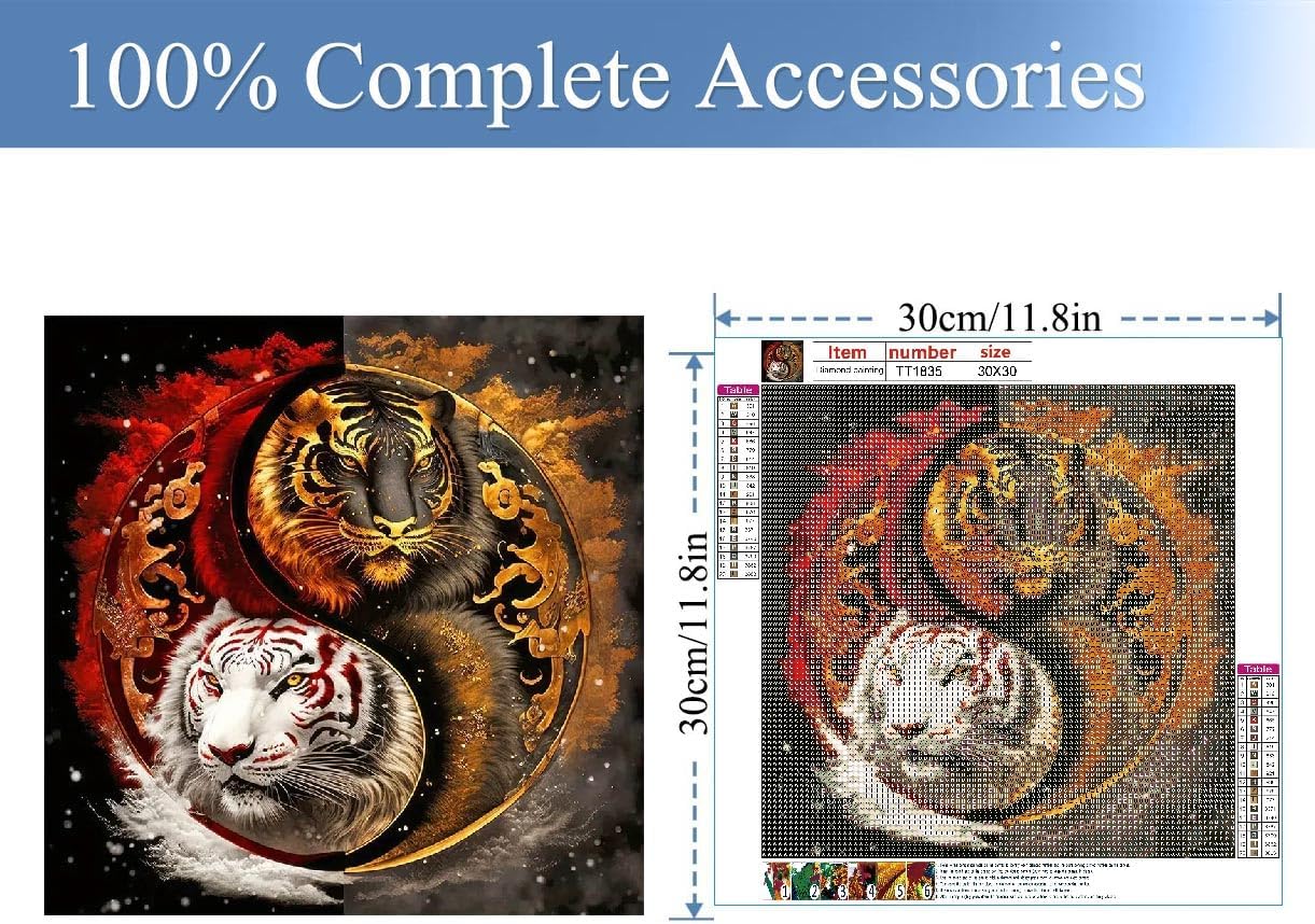 Tiger Diamond Painting Kits-Taichi Tiger Diamond Painting Kits for Adults,5D DIY Full Drill Dragon Diamond Art for Home Wall Decor 12x12inch