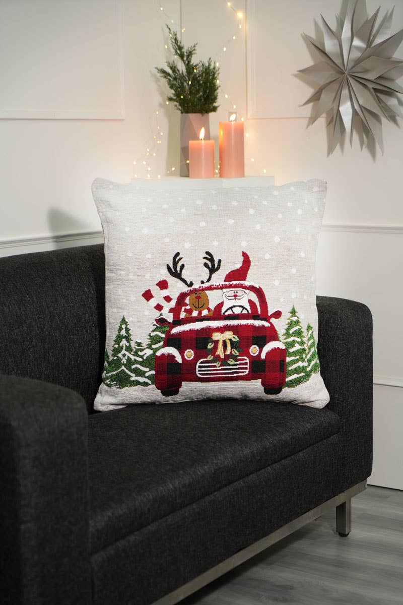 Merry Claus Caravan Jacquard Machine Woven Throw Pillow - 24&#x22; X 24&#x22;