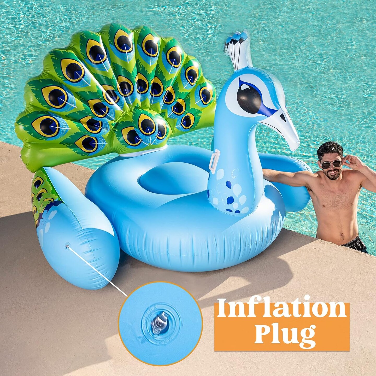 Inflatable Peacock Pool Float - Giant Peacock Fun Beach Floaties, Pool Party Decorations Adult Size Inflatable Animal Summer Swim Pool Raft Toys Lounge for Adults &#x26; Kids