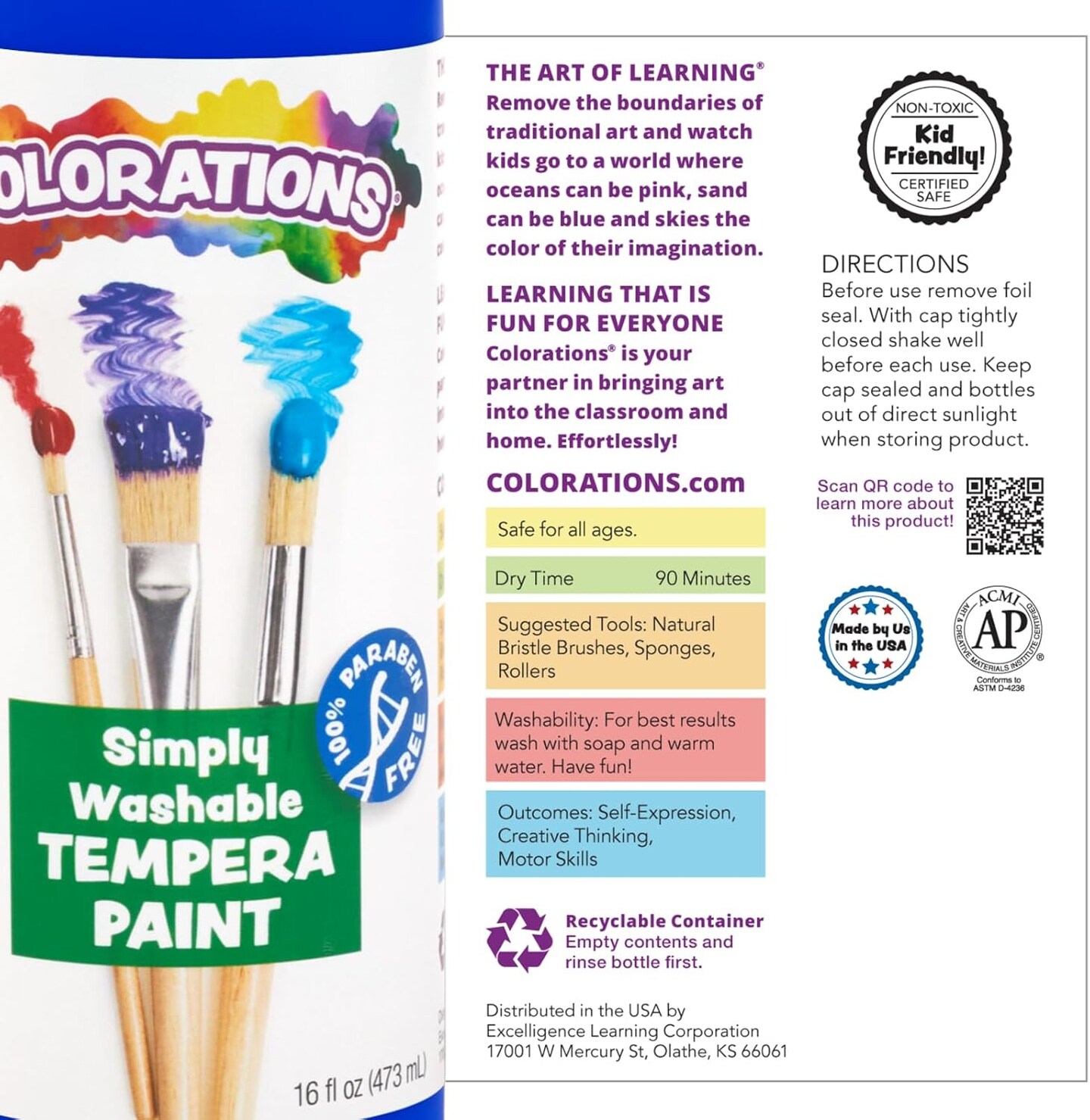 Paraben-Free Simply Washable Tempera Paint, Set of 11 Colors, Matte Finish, Classroom Supplies, Vibrant Colors, Non-Toxic Craft Paint, School, Craft, Art Supply Set, Each 16oz