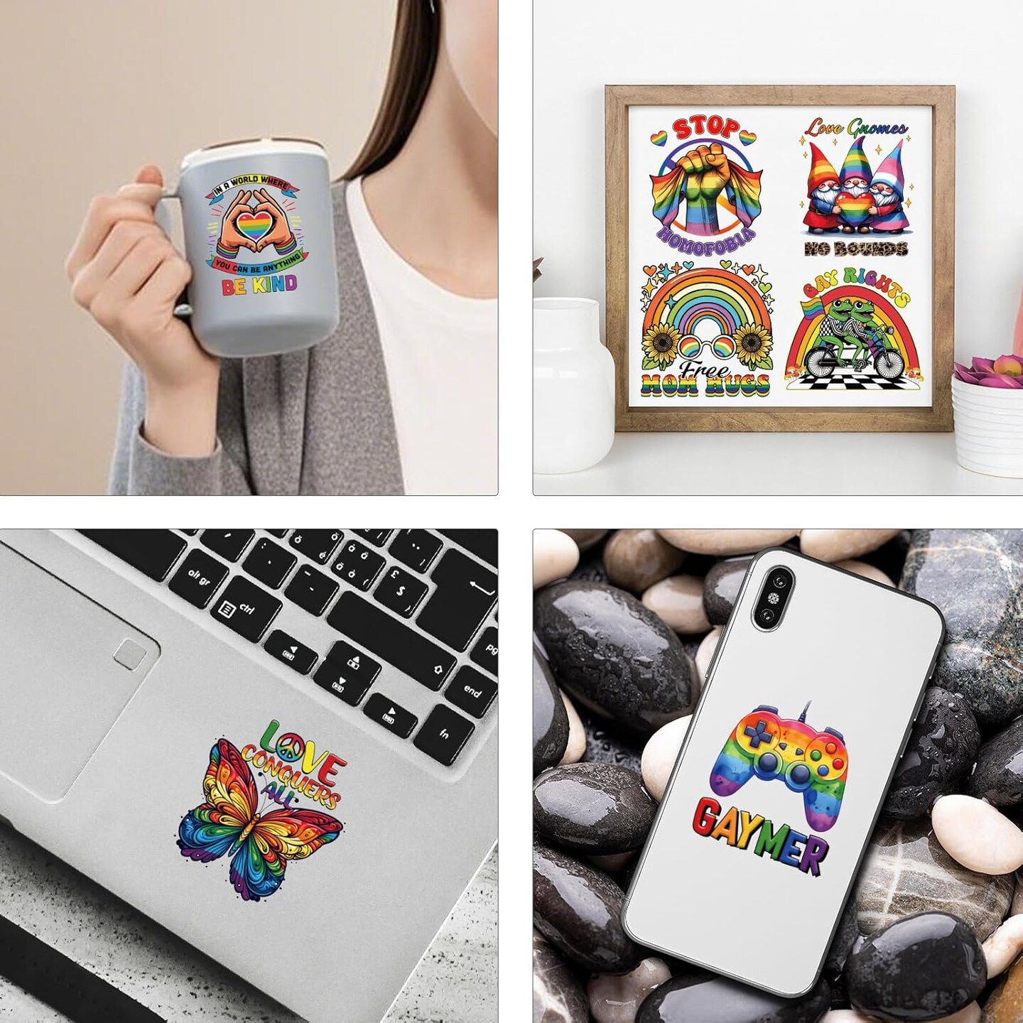 LGBT Pride UV DTF Stickers - 20 Sheets Gay Pride Rainbow Uvdtf Cup Wraps for 16 oz Glass Water Bottle, LGBTQ Equality Parades Funny Cat Butterfly Transfer Sticker Decals Mug Decor Gift for Lesbian